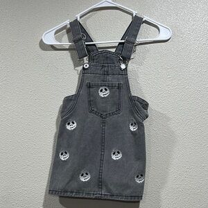 Kids Gray Embroidered Skull Denim Overall Dress